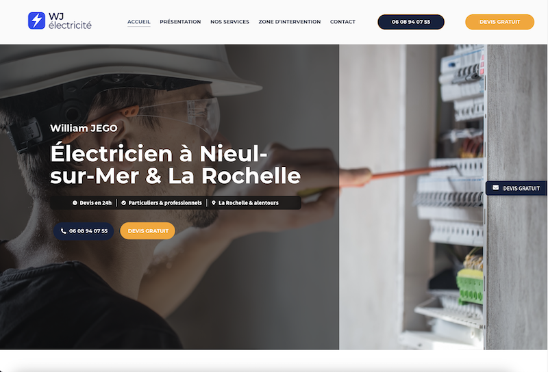 WJ Electricité - Création site vitrine - Freelance Geoffrey Leduc